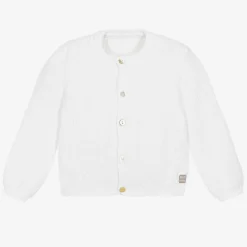White Cotton Knitted Baby Cardigan