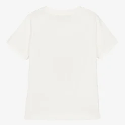 White Cotton Leopard Print Logo T-Shirt