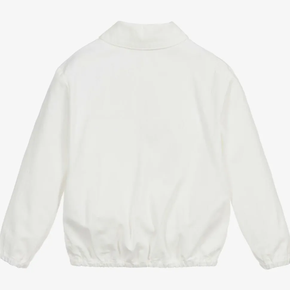 White Cotton Logo Baby Jacket