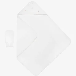 White Cotton Roses Hooded Towel & Mitt Set