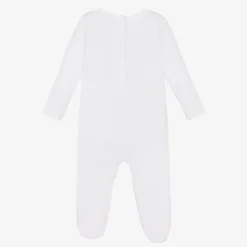 White Embroidered Cotton Bear Babygrow