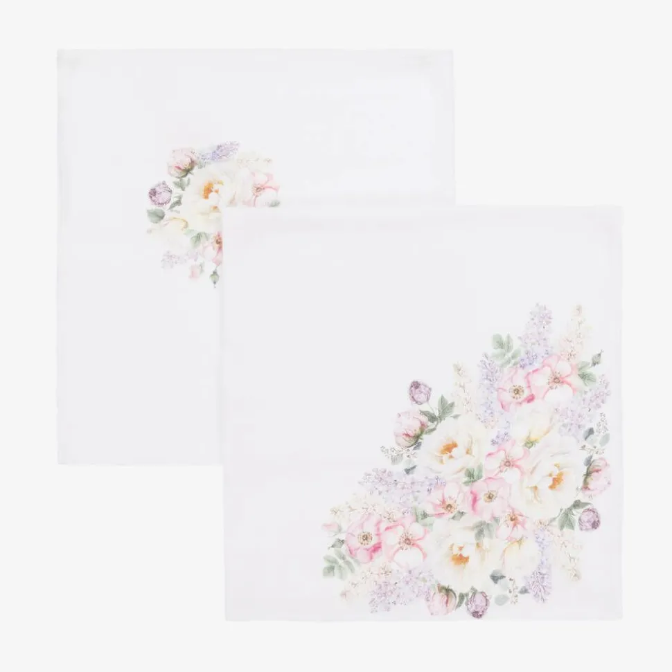 White Floral Muslin Cloths (2 Pack)