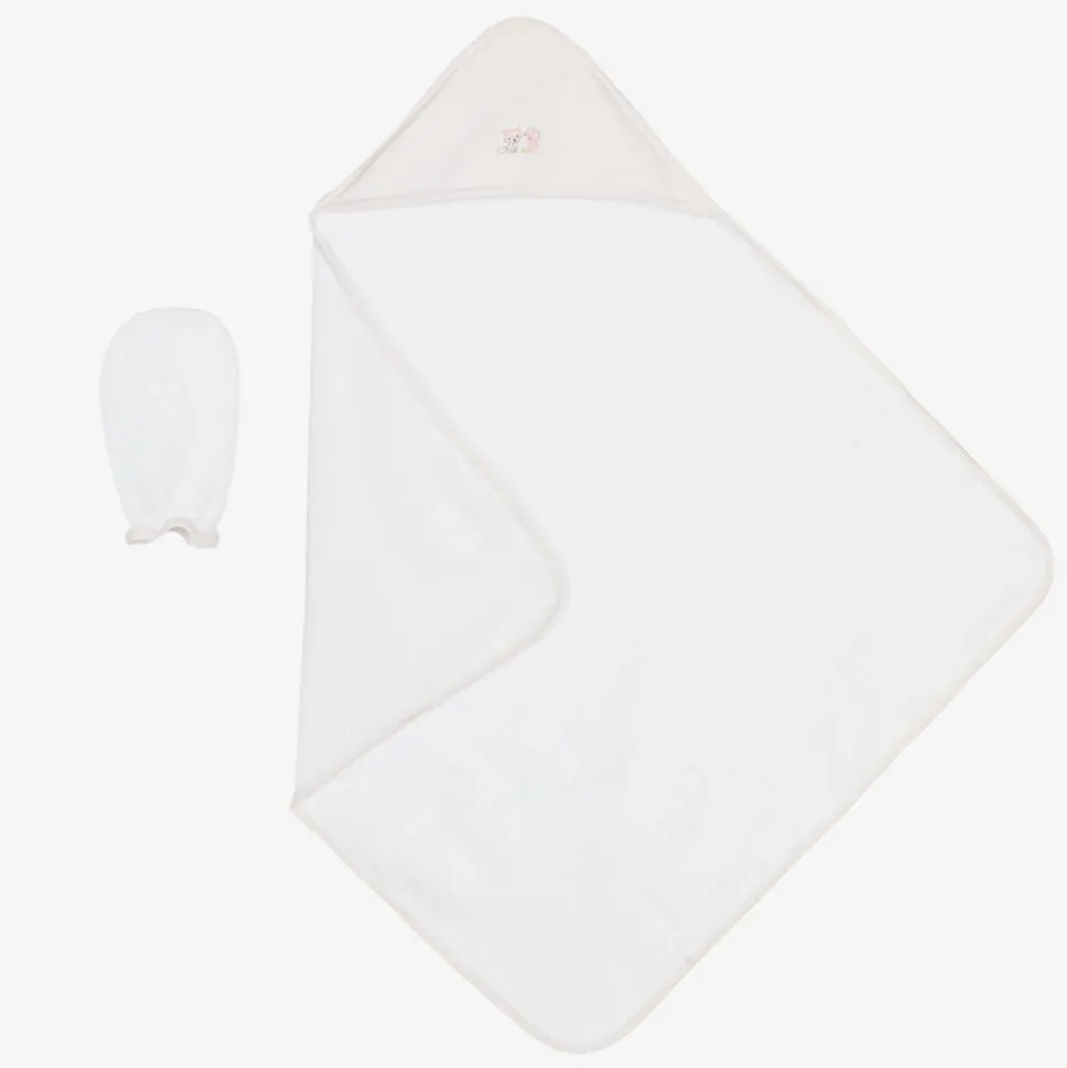 White Forest Fun Hooded Towel & Mitten Set