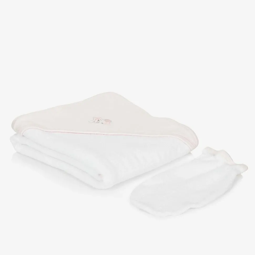 White Forest Fun Hooded Towel & Mitten Set