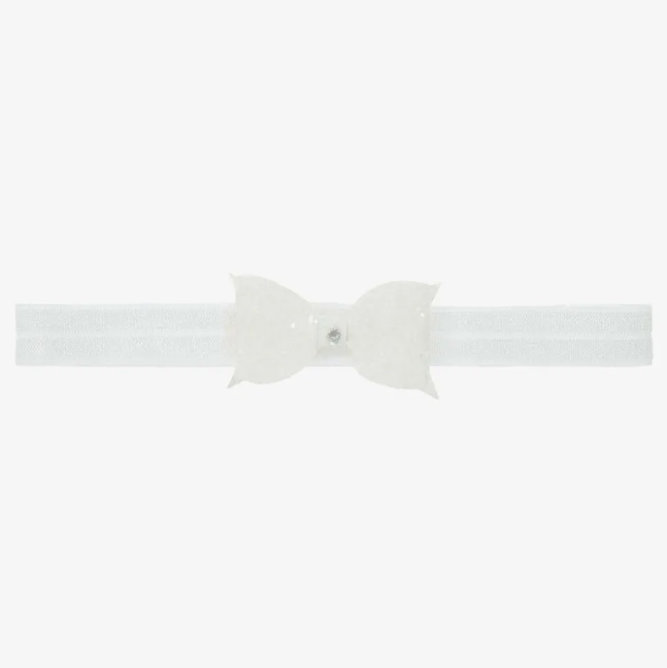 White Glitter Bow Headband