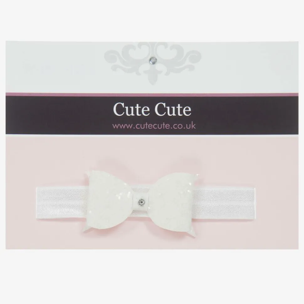 White Glitter Bow Headband