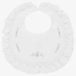 White Hand-Smocked Baby Bib