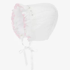 White Hand-Smocked Bonnet