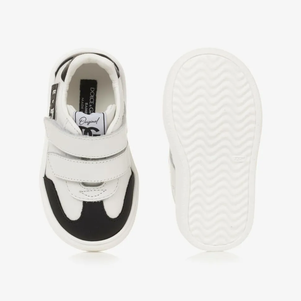 White Leather DG Velcro Baby Trainers