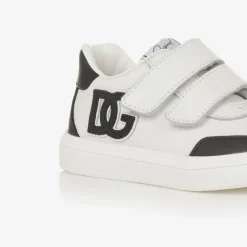 White Leather DG Velcro Baby Trainers