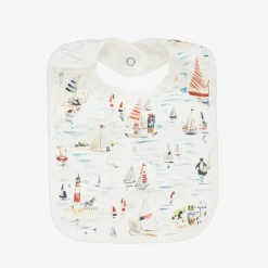 White Nautical Print Cotton Baby Bib
