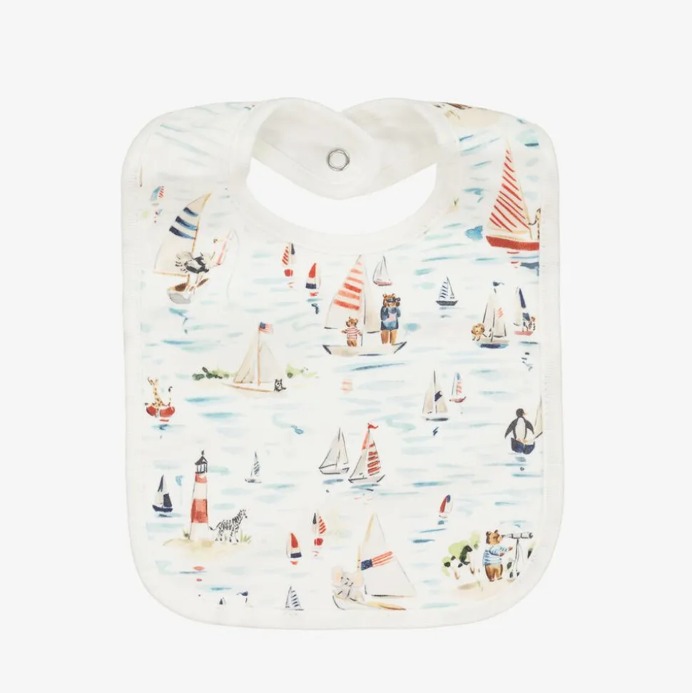 White Nautical Print Cotton Baby Bib