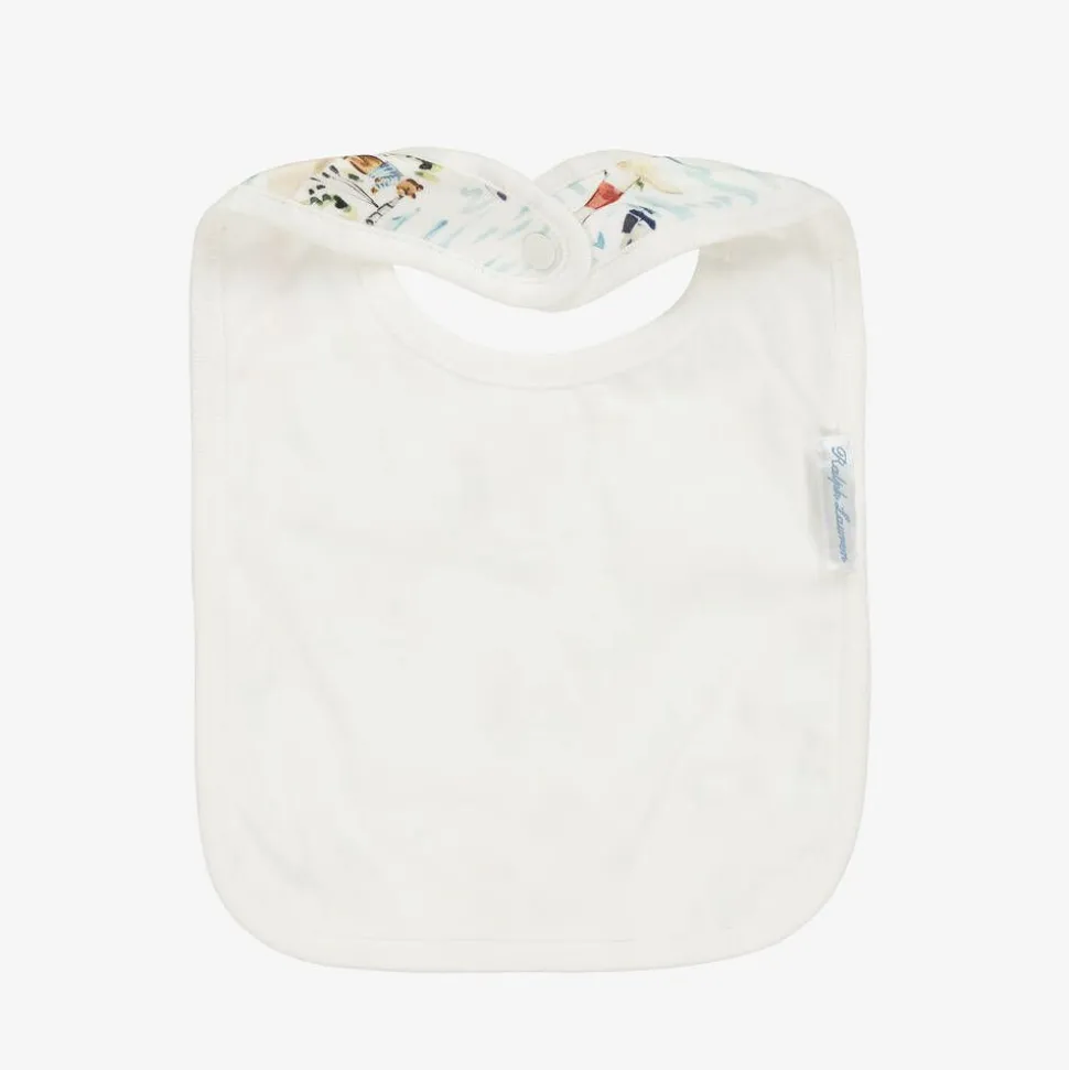 White Nautical Print Cotton Baby Bib