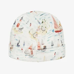 White Nautical Print Cotton Baby Hat