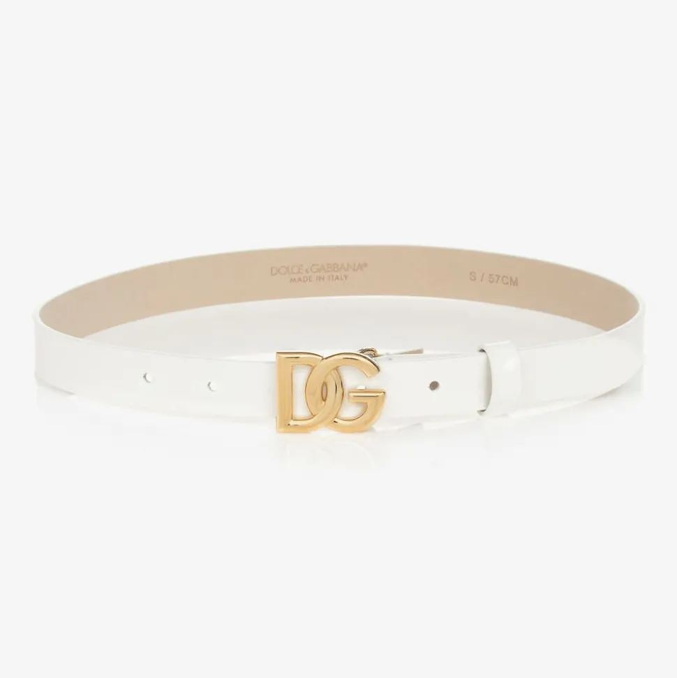 White Patent Leather DG Logo Belt