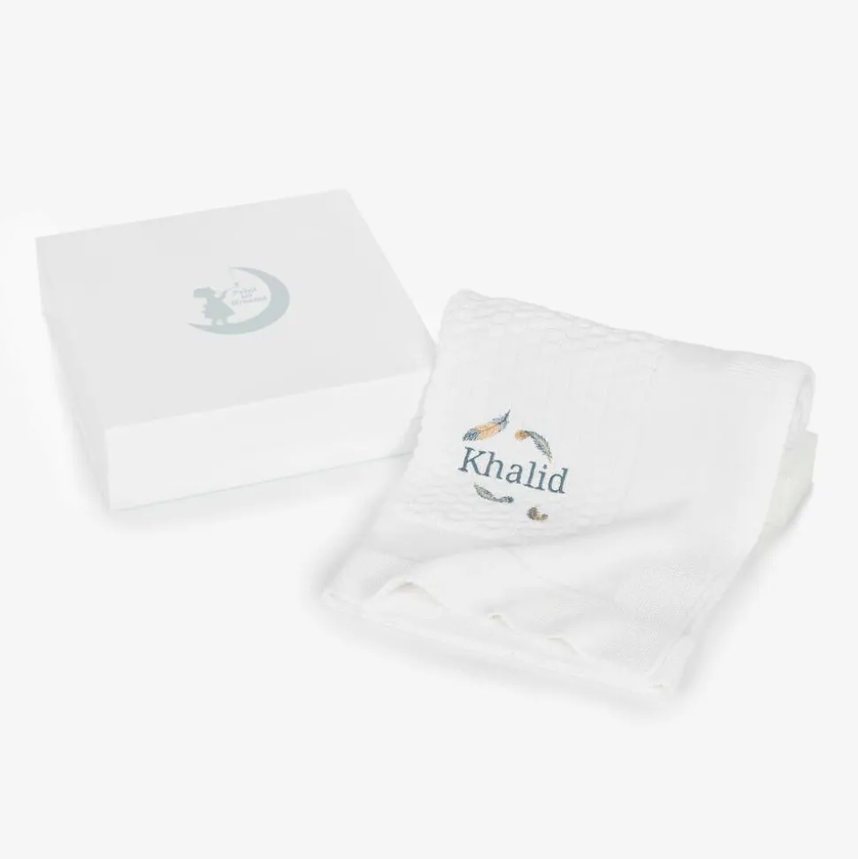 White Personalised Cotton Blanket (88cm)