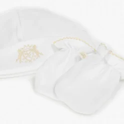 White Pima Cotton Baby Hat & Mittens Set