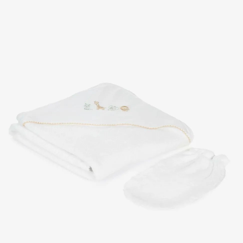White Safari Squad Hooded Towel & Mitt Set