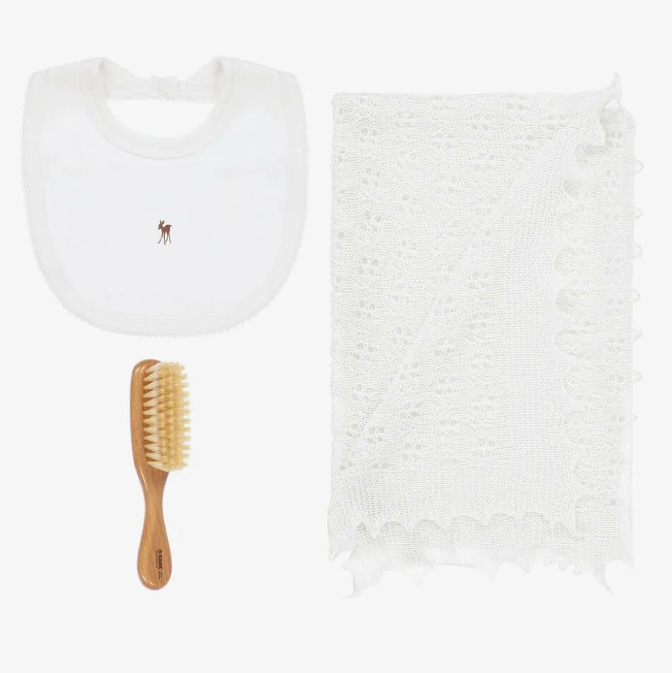White Shawl & Bib Baby Gift Set