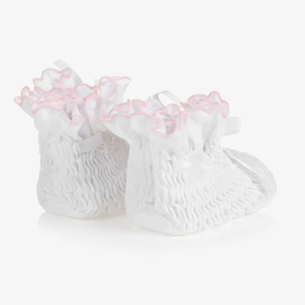White Smocked Baby Booties