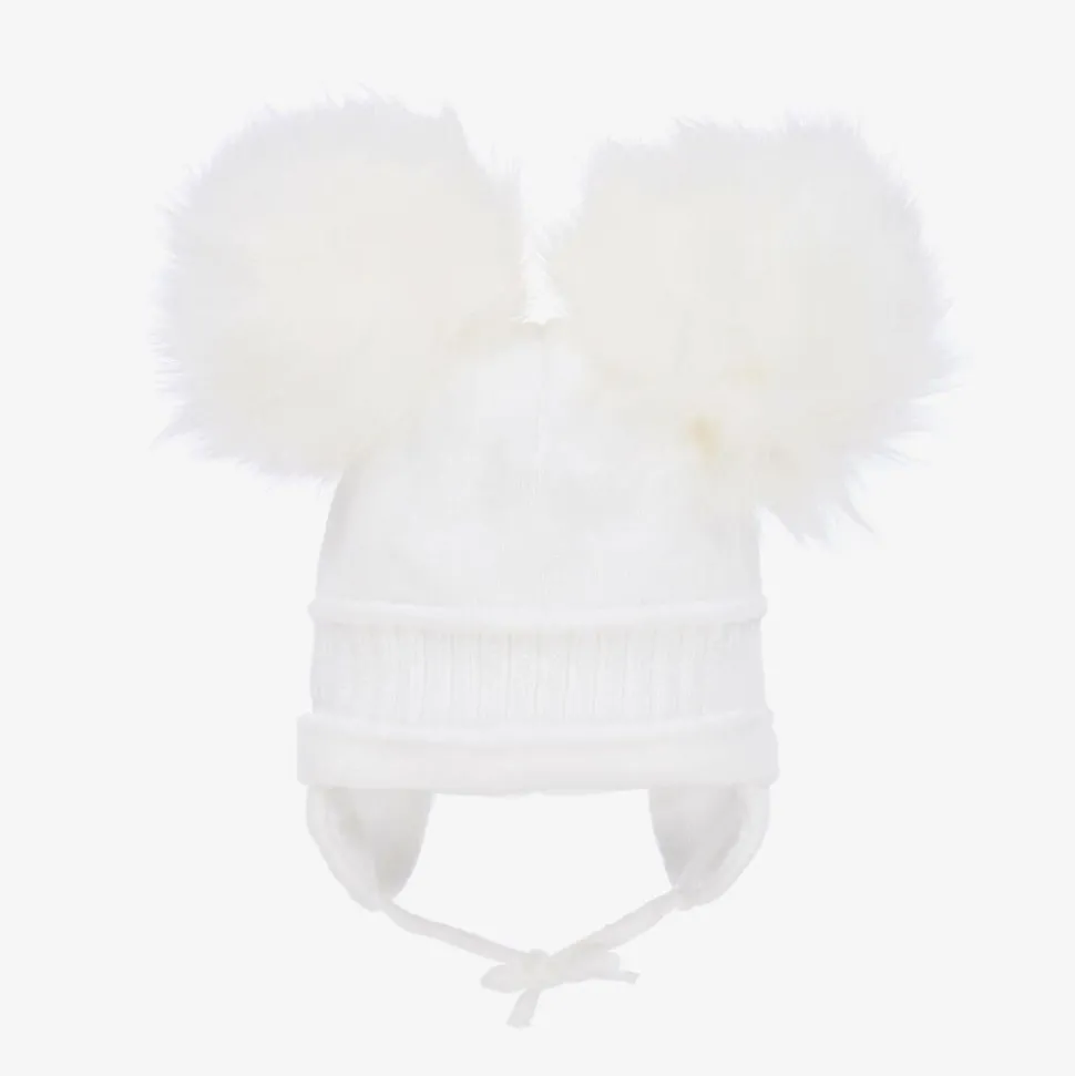 White Tindra Double Pom-Pom Hat
