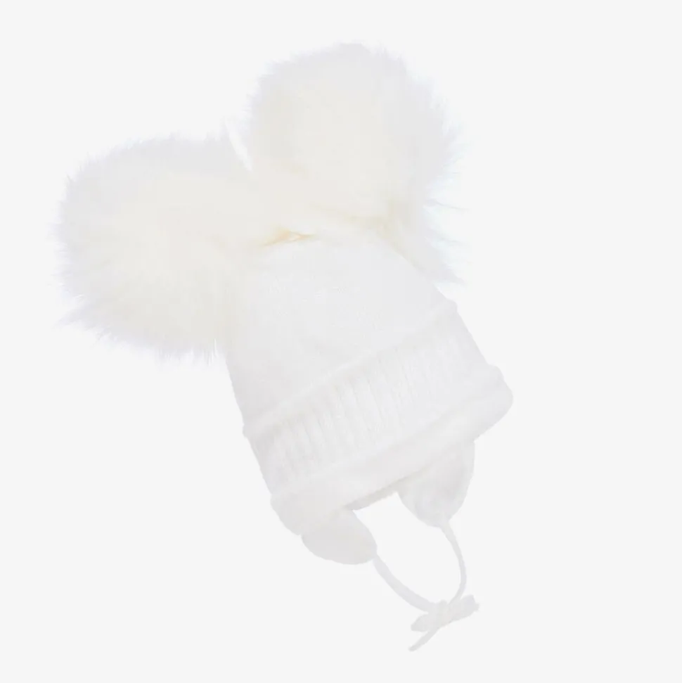 White Tindra Double Pom-Pom Hat